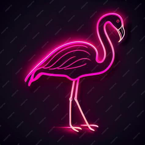 Premium Ai Image Neon Pink Flamingo Standing On A Black Background