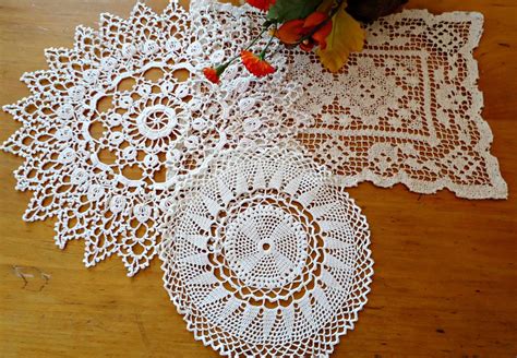 3 Crocheted Doilies Crocheted Doilys Ecru Vintage Doilys Doilies Lot