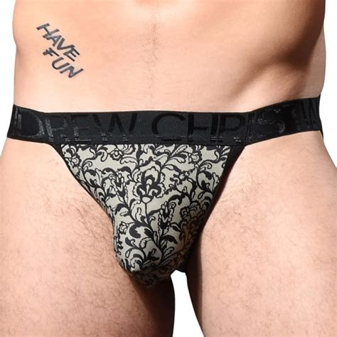 Andrew Christian Almost Naked Lace Print Briefs Black Beige Inderwear