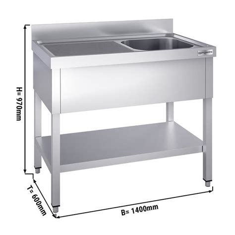 Evier inox PREMIUM avec fond 1400x600mm 1 cuve à droite