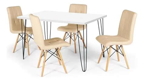 Mesa De Jantar Hairpin X Branca Cadeiras Gomos Cor Nude Mercadolivre