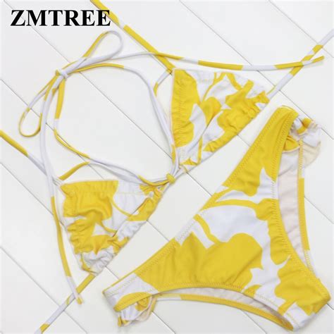 Zmtree Bandage Bikini Set Women Halter Top Swimsuit Micro Bikini Swimwear Girls Beach Bathing