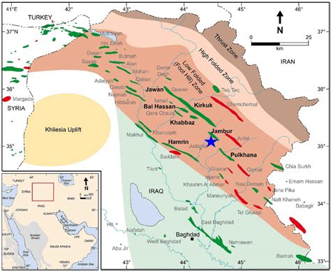 Map of the middle and north of Iraq, illustrating oil and gas fields... | Download Scientific ...