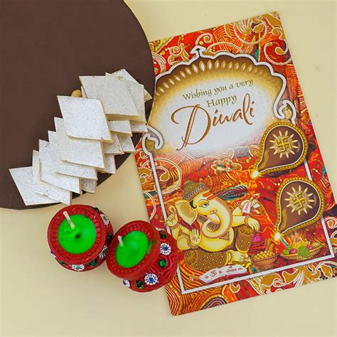 Send Combo Of Kaju Katli N Matka Diyas With Message Card Online Dw