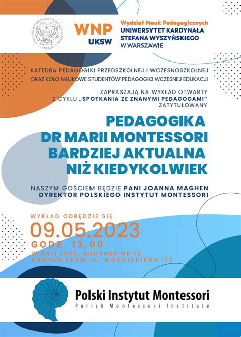 Zaproszenie Na Wyk Ad Otwarty Pt Pedagogika Dr Marii Montessori