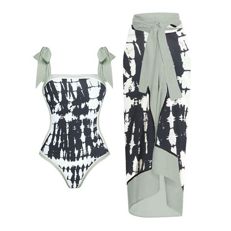 WREESH Womens One Piece Swimsuit Print Swim Suits Beach Cover Ups Swimsuit Bikini Lace Up