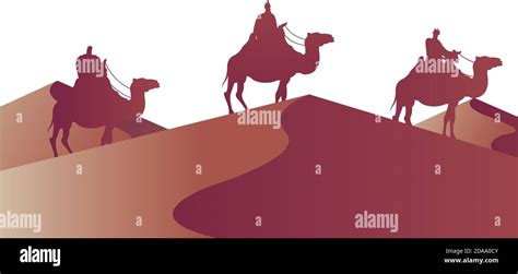 Wise Men Group In Camels Mangers Characters Silhouette Character Vector Illustration Design