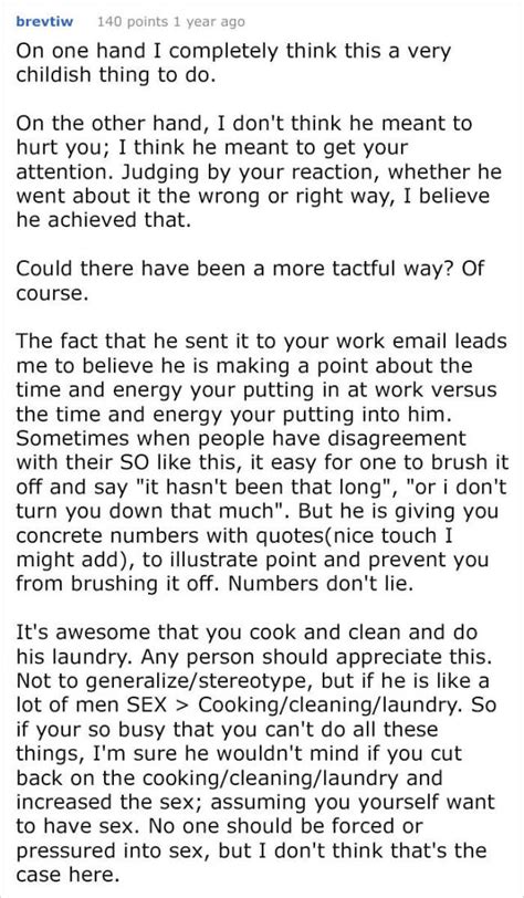 Husband Sends His Wife A Spreadsheet Of All The Cases He Has Been Denied Sex Pics Izispicy