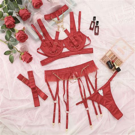 Ellolace fantasia lingerie de renda de luxo halter sutiã sexy pornô roupa interior do corpo das