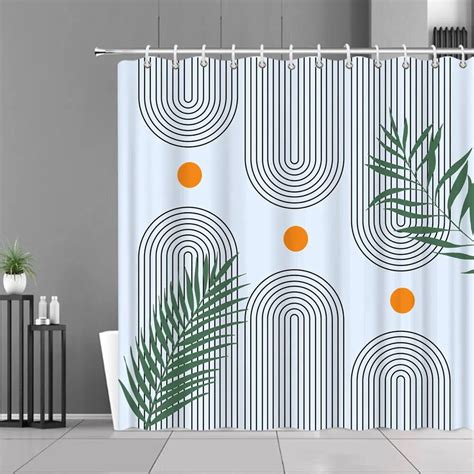 Abstract Mid Century Shower Curtain Arch Sun Moon Minimalist Geometric