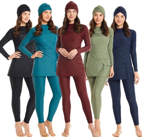Pcs Set Solid Color Bikini Modest Muslim Swimwear Burkinis Islamic Swimwear Pleated Full