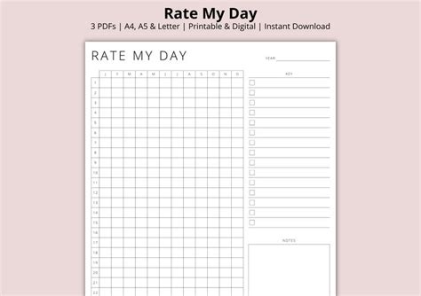 Rate My Day Daily Rating A Year In Pixels Yearly Mood Tracker PDF