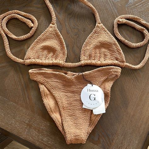 Hunza G Swim Nwt Hunza G Tammy Bikini Metallic Cocoa Brown Tan One Size Two Piece Poshmark