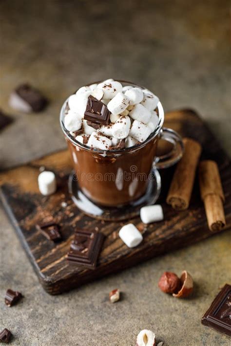 Hot Chocolate With Marshmallows On Dark Background Hot Beverage With Cocoa Stock Photo Image
