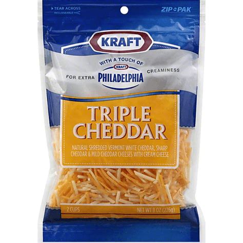 Kraft Natural Cheese Triple Cheddar W Touch Of Philadelphia Shredded Cheese 8 Oz Peg Shredded