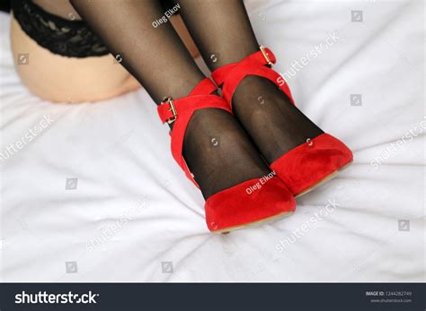 Naked Woman Red Shoes Black Lace Stock Photo 1244282749 Shutterstock