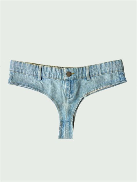 Light Wash Collar Denim Plain Skinny Embellished Non Stretch Women Denim Lingerie Panties