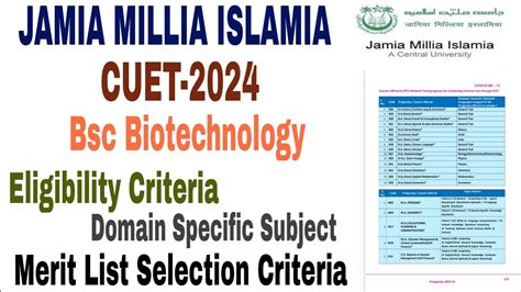 Jamia Millia Islamia Bsc Biotechnology Cuet Eligibility