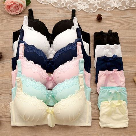 Flat Chested Lady Lingerie Wireless Women Bras Set Thin Padded Brassiere Panties EBay