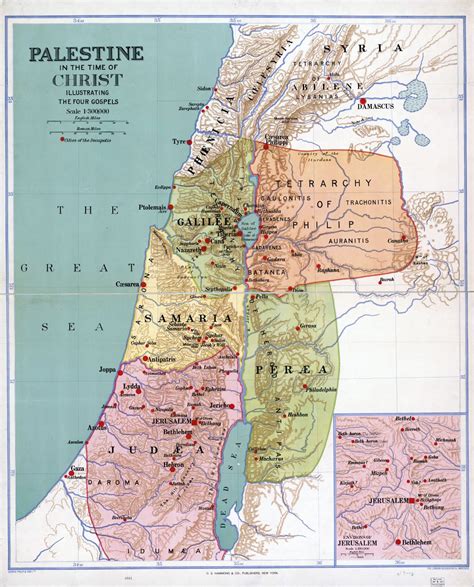 large scale detailed  map  palestine   time  christ