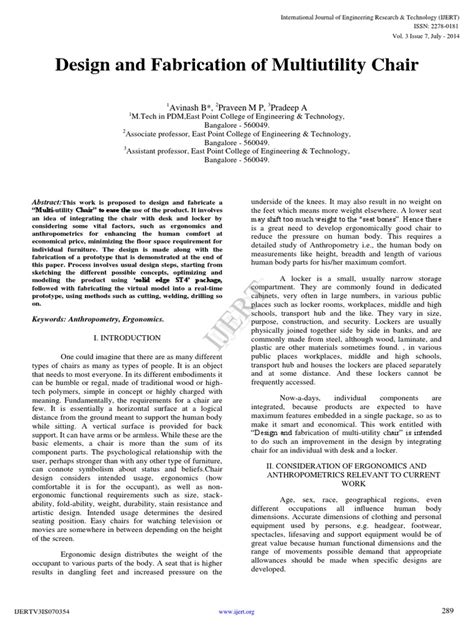 Design and Fabrication of Multiutility Chair IJERTV3IS070354 | PDF | Chair