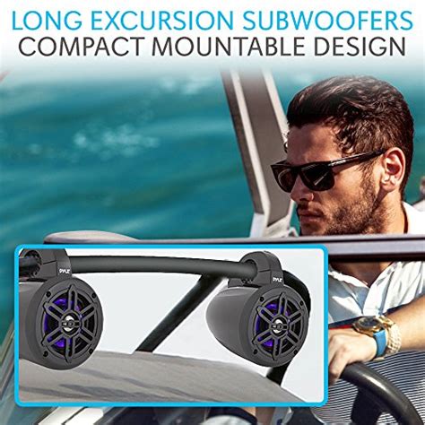 Pyle Waterproof Marine Wakeboard Tower Speakers 4 Inch Dual Subwoofer Speaker Set W Led Lights