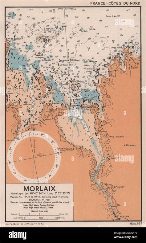 Morlaix sea coast chart D Day planning map Finistère ADMIRALTY 1943