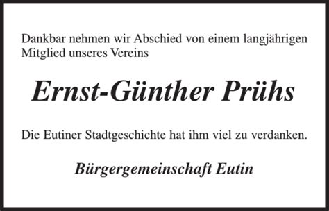 Traueranzeigen von Ernst Günther Prühs sh z Trauer