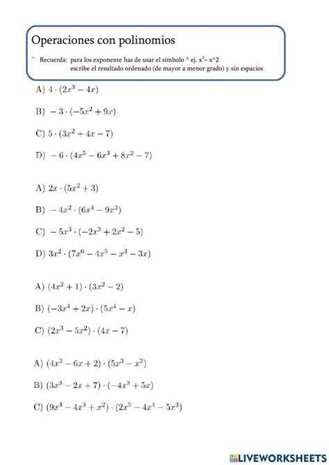 Multiplicacion De Polinomios Ficha Interactiva Topworksheets Porn Sex