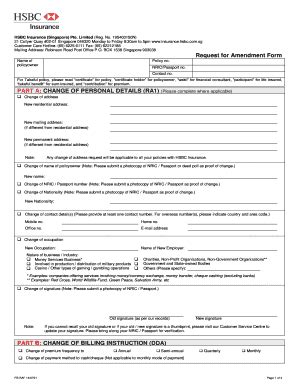 Fillable Online Insurance Hsbc Request For Amendment Form Part A