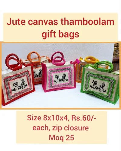 Standard Handled Jute Canvas Thamboolam Gift Bags Size Dimension