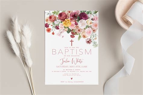 Printable Invitations Party Goods And Wall Decor — Boho Baptism Invitation Template Printable