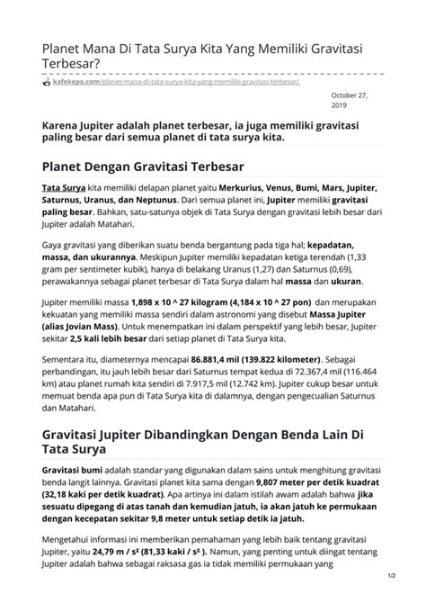 Planet Mana Di Tata Surya Kita Yang Memiliki Gravitasi Terbesar Pdf