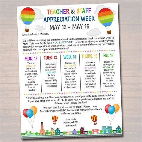 Editable up Theme Teacher Appreciation Staff Invitation Newsletter