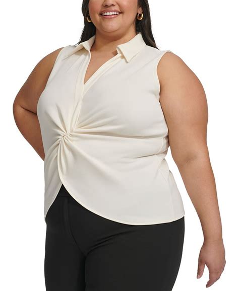 Calvin Klein Plus Size Collared Twist Front Blouse Macys