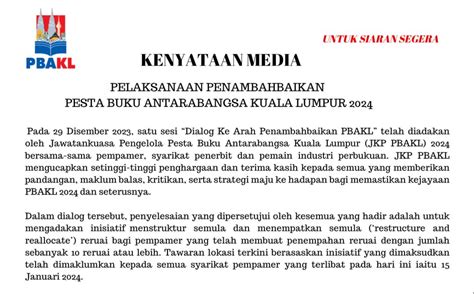 Kenyataan Media Pelaksanaan Penambahbaikan Pesta Buku Antarabangsa