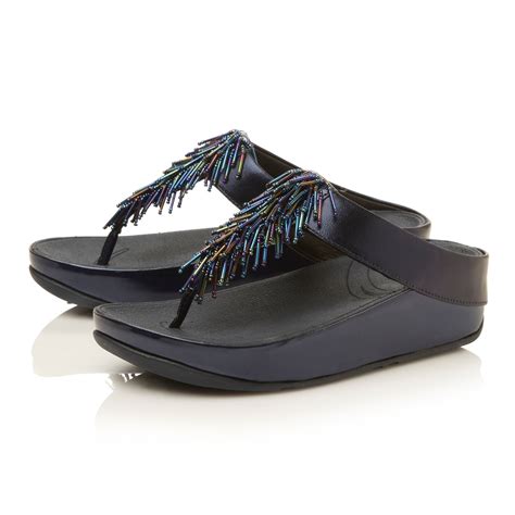 Fitflop Cha Cha Beaded Fringe Toe Post Sandals In Blue Lyst