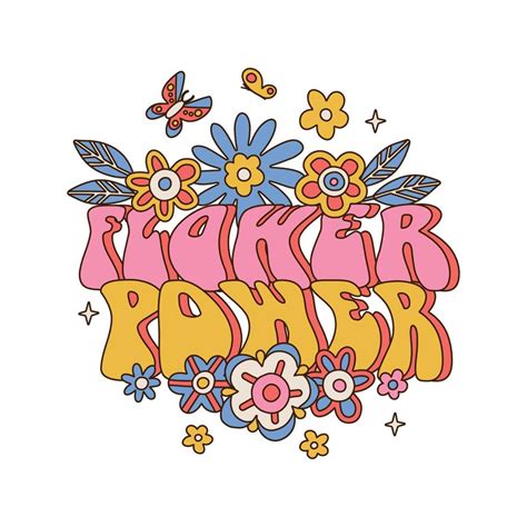 Flower Power Lettering Text With Daisy And Butterfly Concept Template