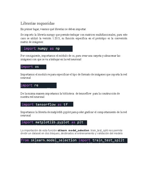 Explicación Textual de nuestra Red Neuronal CNN - Librerías requeridas