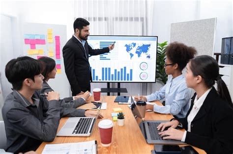 Premium Photo Businessman Presenting Data Analysis Dashboard Display