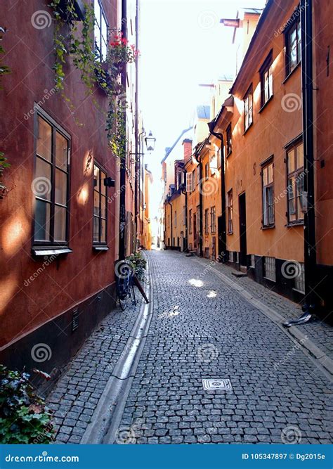 Historical Cobbled Stone Street with Buildings Stock Image - Image of