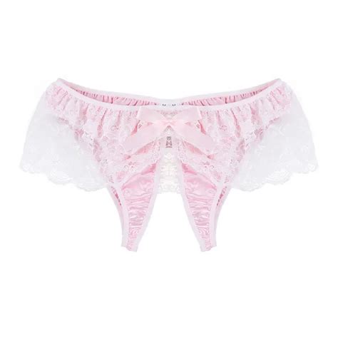 Men Open Crotch Panties Sexy Erotic Lingerie Male Sissy Bikini Soft Briefs Porn Lace Skirted