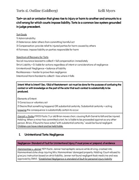 Torts 1l Outline Torts Is A Common Law System Grounded In Judge