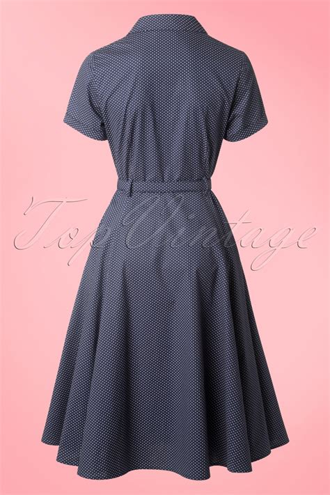 40s Caterina Mini Polkadot Swing Dress In Navy