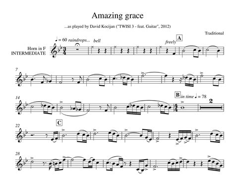 Amazing Grace Guitar And French Horn Intermediate Sheet Music And Backing Track Payhip