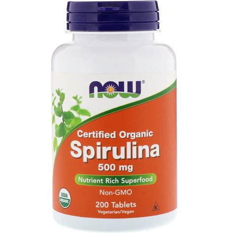 Now Foods, Certified Organic Spirulina, 500 mg, 200 Tablets - Byclue