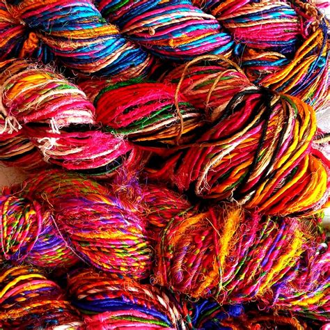 Recycled Sari Silk Yarn Hank Multi Color Art Yarn Crochet Etsy