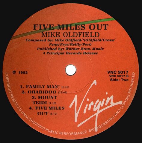 Five Miles Out Virgin LP Mike Oldfield Worldwide Discography