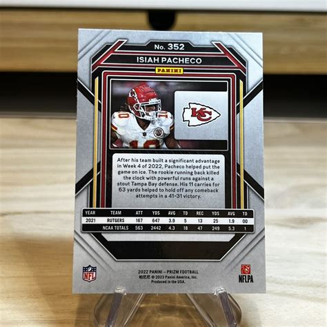 2022 Panini Prizm Isiah Pacheco Base Rookie 352 Kansas City Chiefs RC