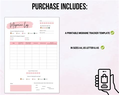 Migraine Tracker Printable Headache Log Daily Migraine Log Migraine